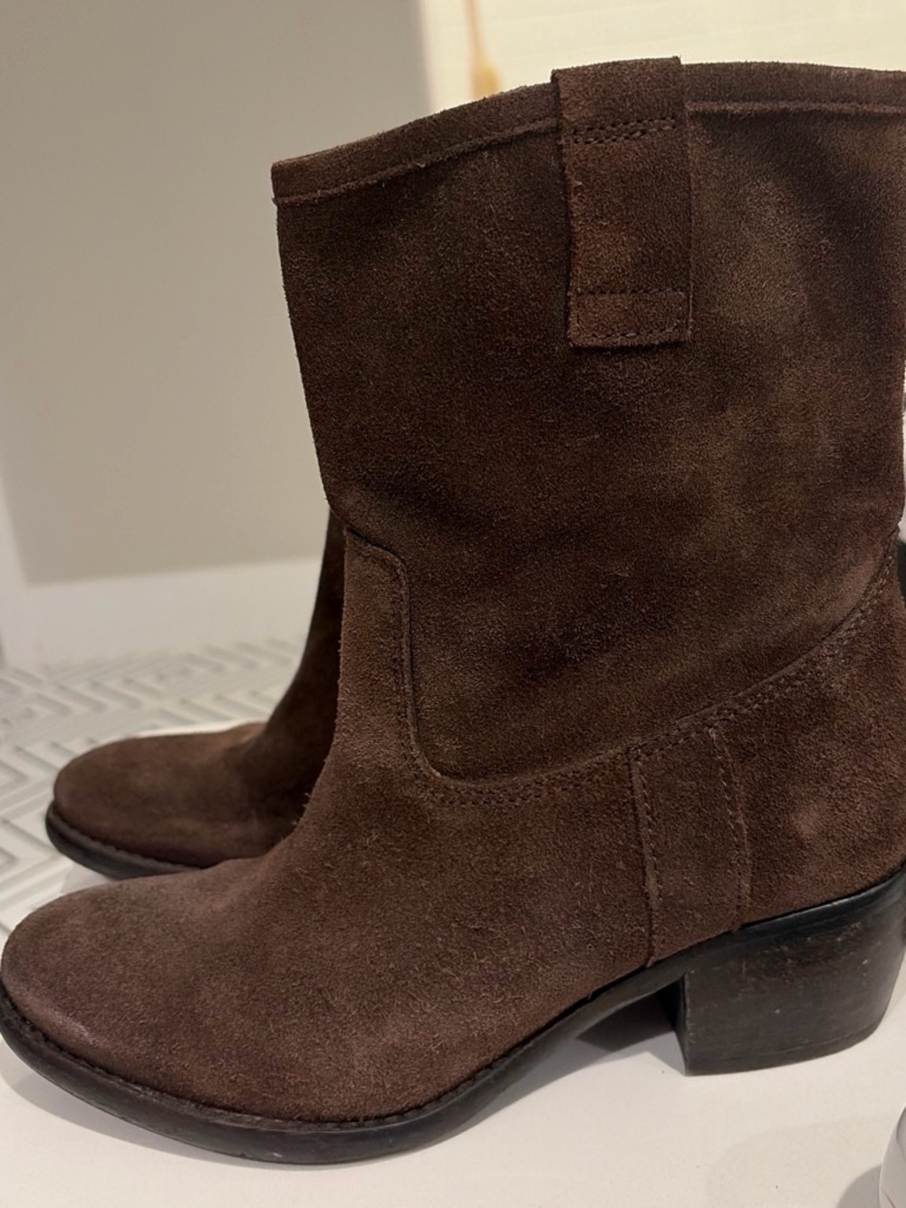 AllSaints Dark Brown Suede Ankle Booties